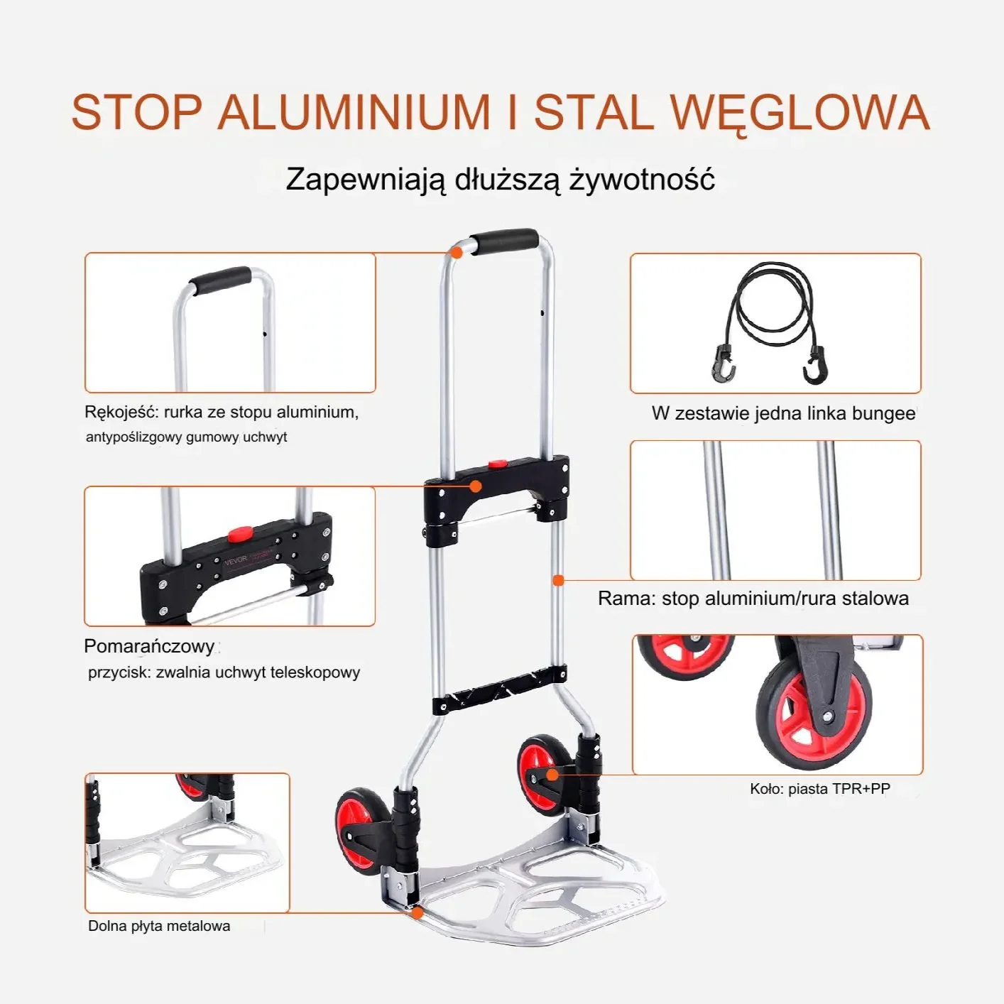 Wózek transportowy magazynowy składany aluminiowy 80 kg - obrazek 12