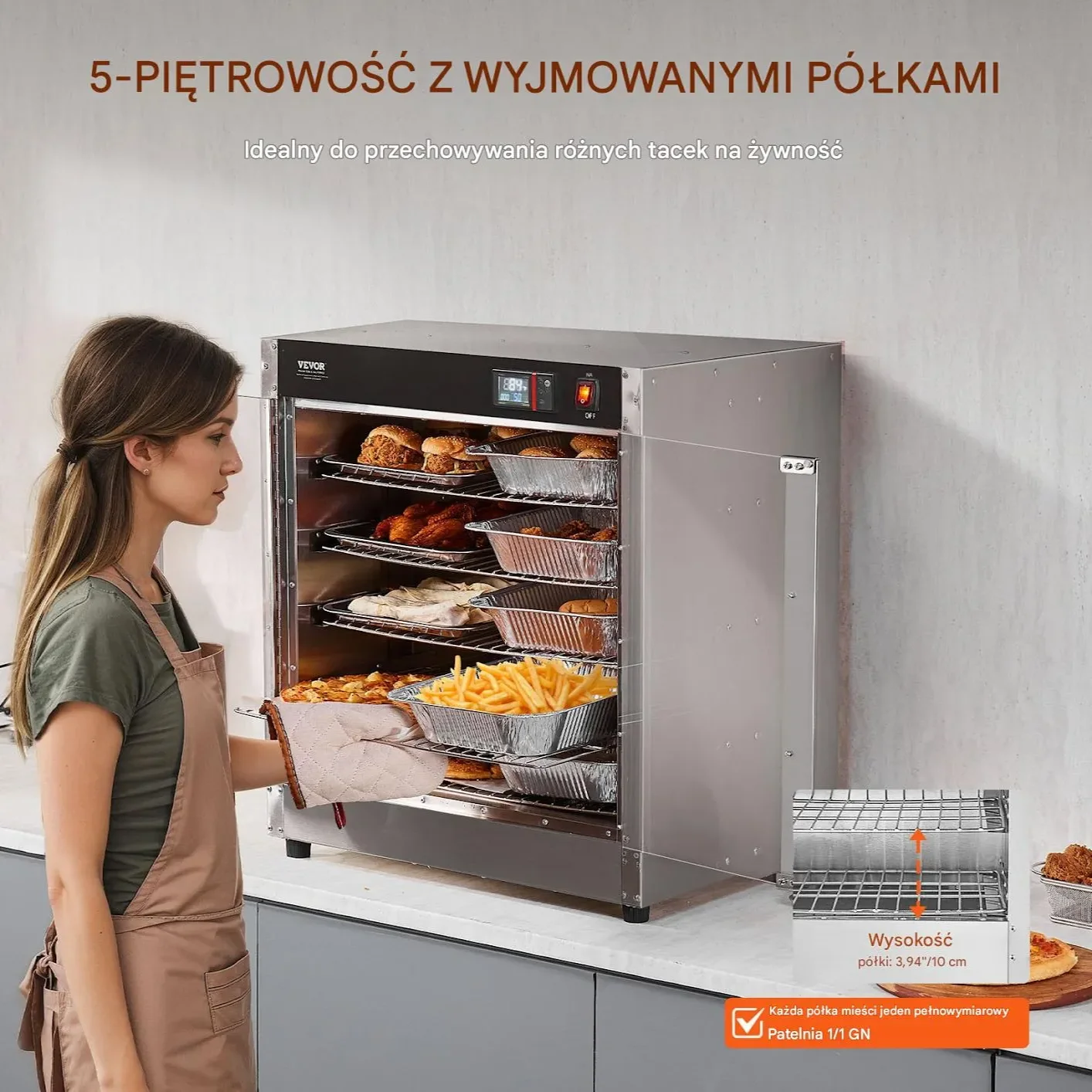 Podgrzewacz do żywności profesjonalny 5 półek, stal nierdzewna catering - obrazek 3