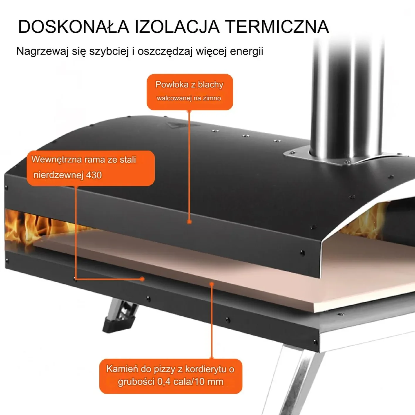 Zewnętrzny Piec do Pizzy Opalany Węglem Drzewnym - obrazek 3