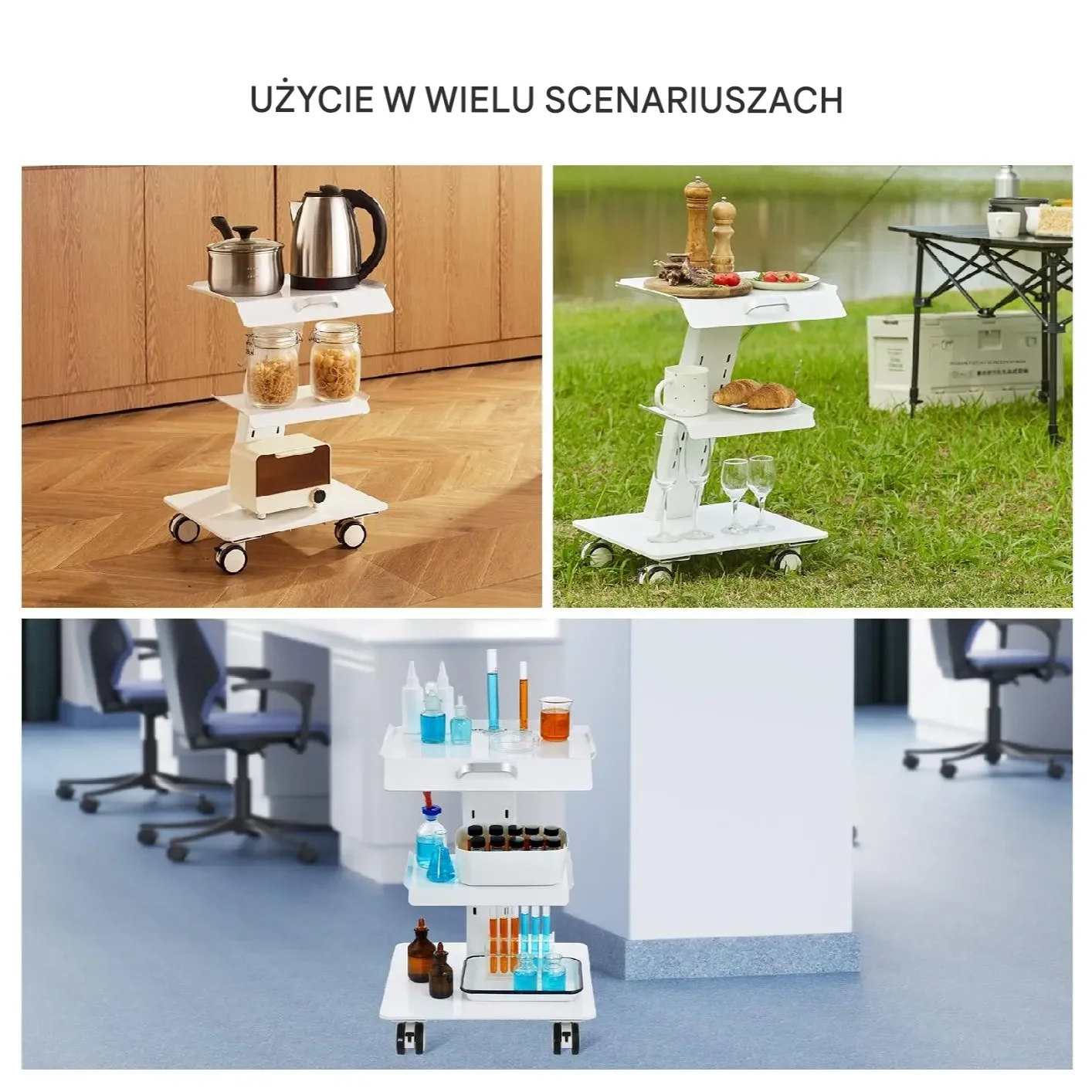 Stolik Laboratoryjny Medyczny Kosmetyczny Metal 3 Półki Kółka - obrazek 5