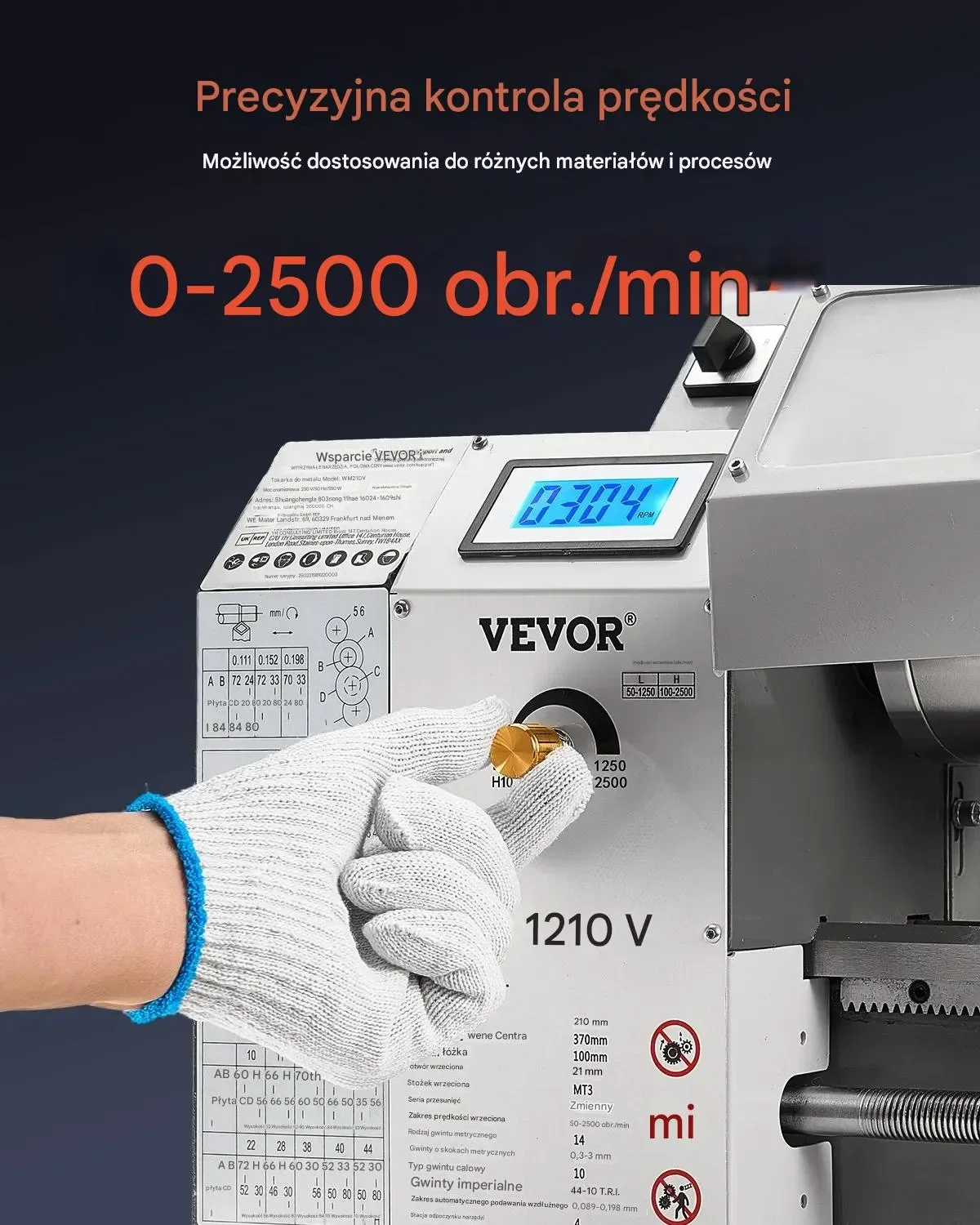 Tokarka do metalu 21x37 cm 550W regulacja obrotów 0-2500 RPM stołowa - obrazek 5