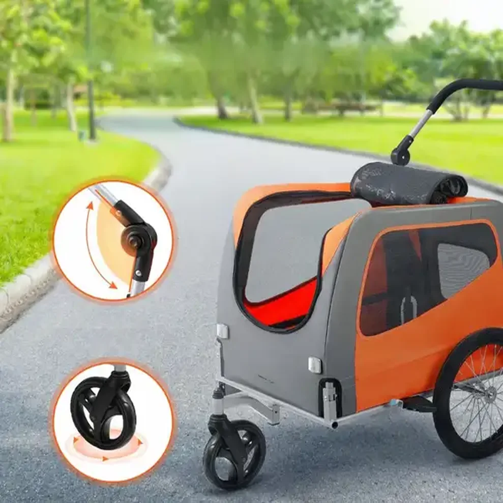 Przyczepka rowerowa dla psa do przewozu transporter do 30 kg pomarańczowy - obrazek 2