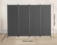 Parawan pokojowy 4-panelowy 228x172cm składany tkanina wolnostojący szary