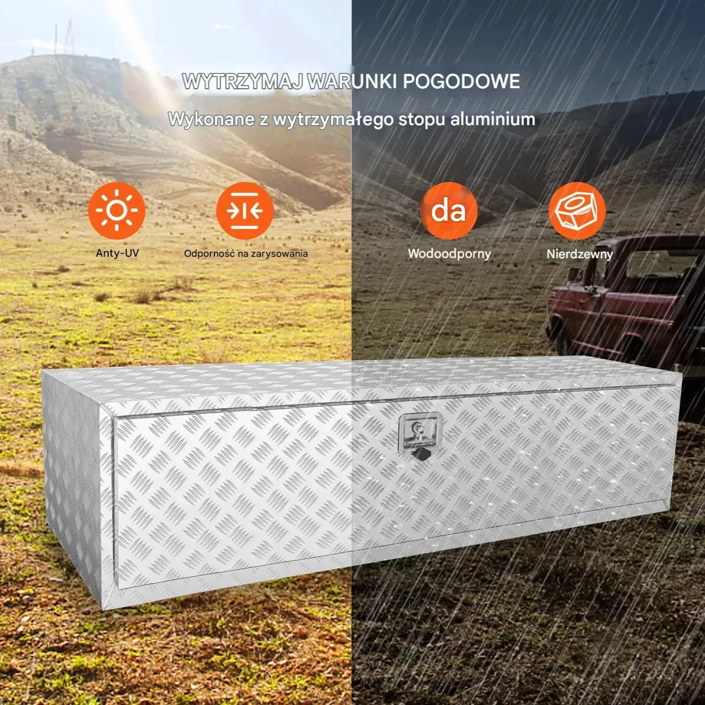 Skrzynia narzędziowa podwoziowa aluminiowa 152×61×61cm wodoodporna zamek - obrazek 4