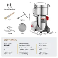 Młynek zbożowy elektryczny 3000W stal nierdzewna szybki pasza mąka