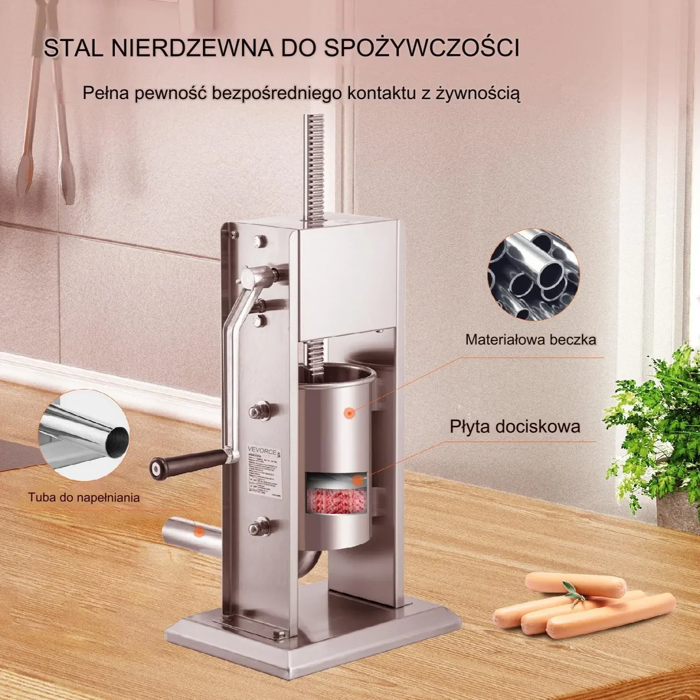 Nadziewarka do kiełbas 3L pionowa stal nierdzewna 2 prędkości - obrazek 3