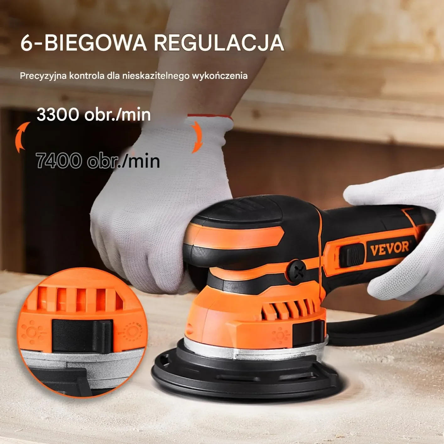 Szlifierka Mimośrodowa 150 mm 6 Biegów, 10 Papierów Ściernych - obrazek 2