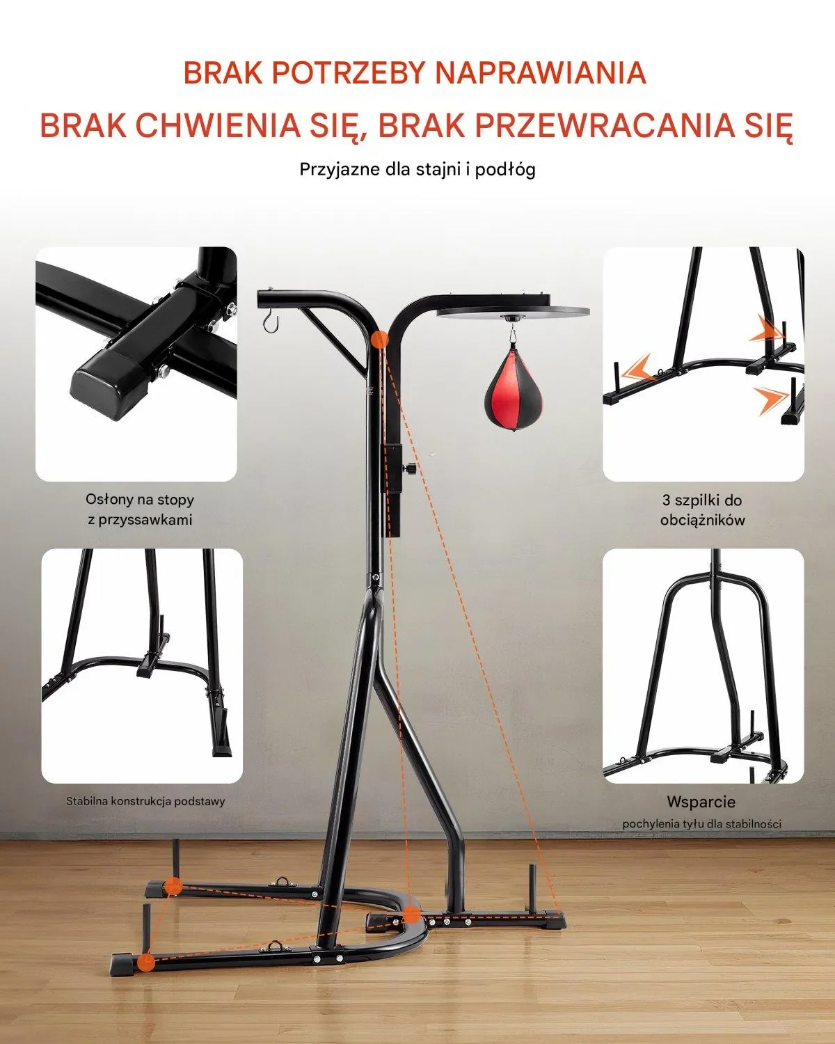 Stojak Bokserski 2w1 Uchwyt do Worków Treningowych Stalowy Profesjonalny - obrazek 4