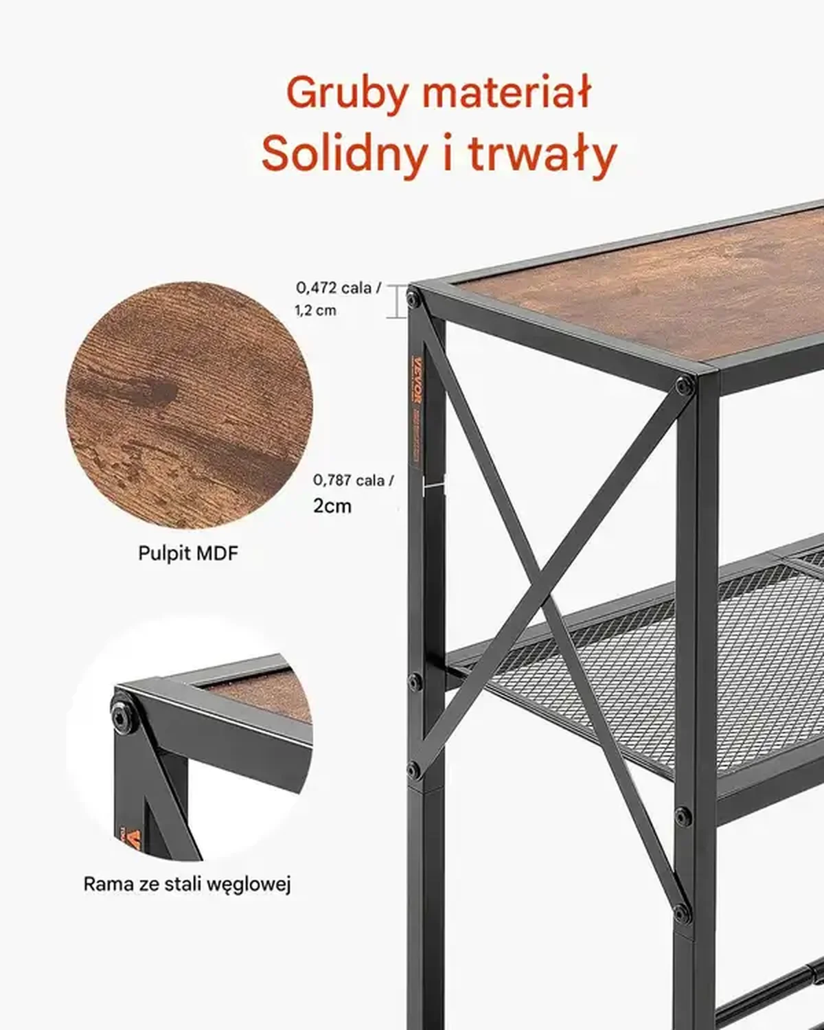 Konsola wąska 3-poziomowy 106 cm metalowa półka do salonu i przedpokoju - obrazek 3