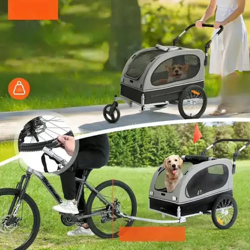 Przyczepka rowerowa dla psa do przewozu transporter do 40 kg szary - obrazek 3