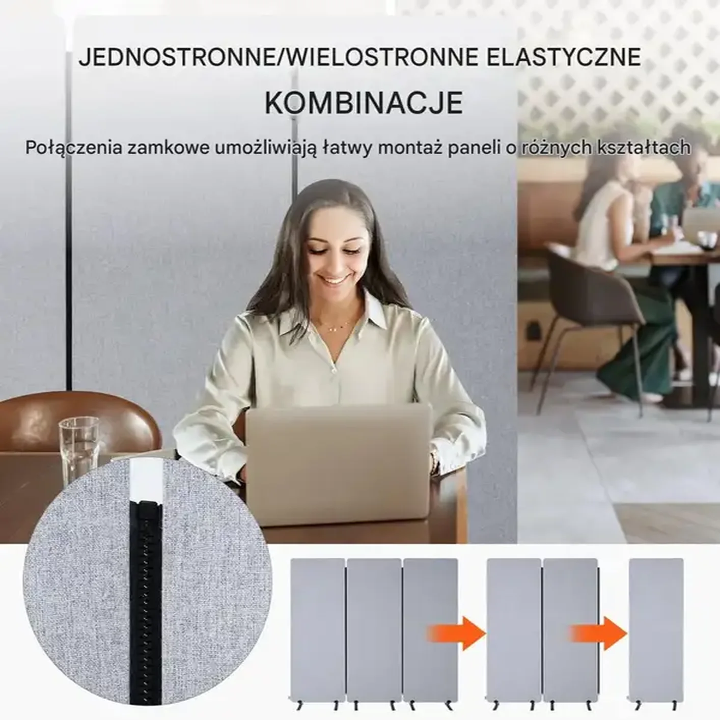 Parawan pokojowy 3-panelowy składany wygłuszający przegroda biurowa szary - obrazek 6