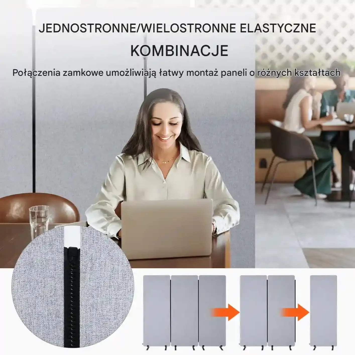 Parawan pokojowy 3-panelowy składany wygłuszający przegroda biurowa szary - obrazek 6