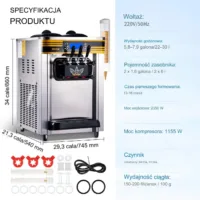 Maszyna do lodów 22-30L/h 2350W – lodziarnia 2 zbiorniki 6L