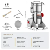 Młynek zbożowy elektryczny 1500W stal nierdzewna szybki przyprawy mąka