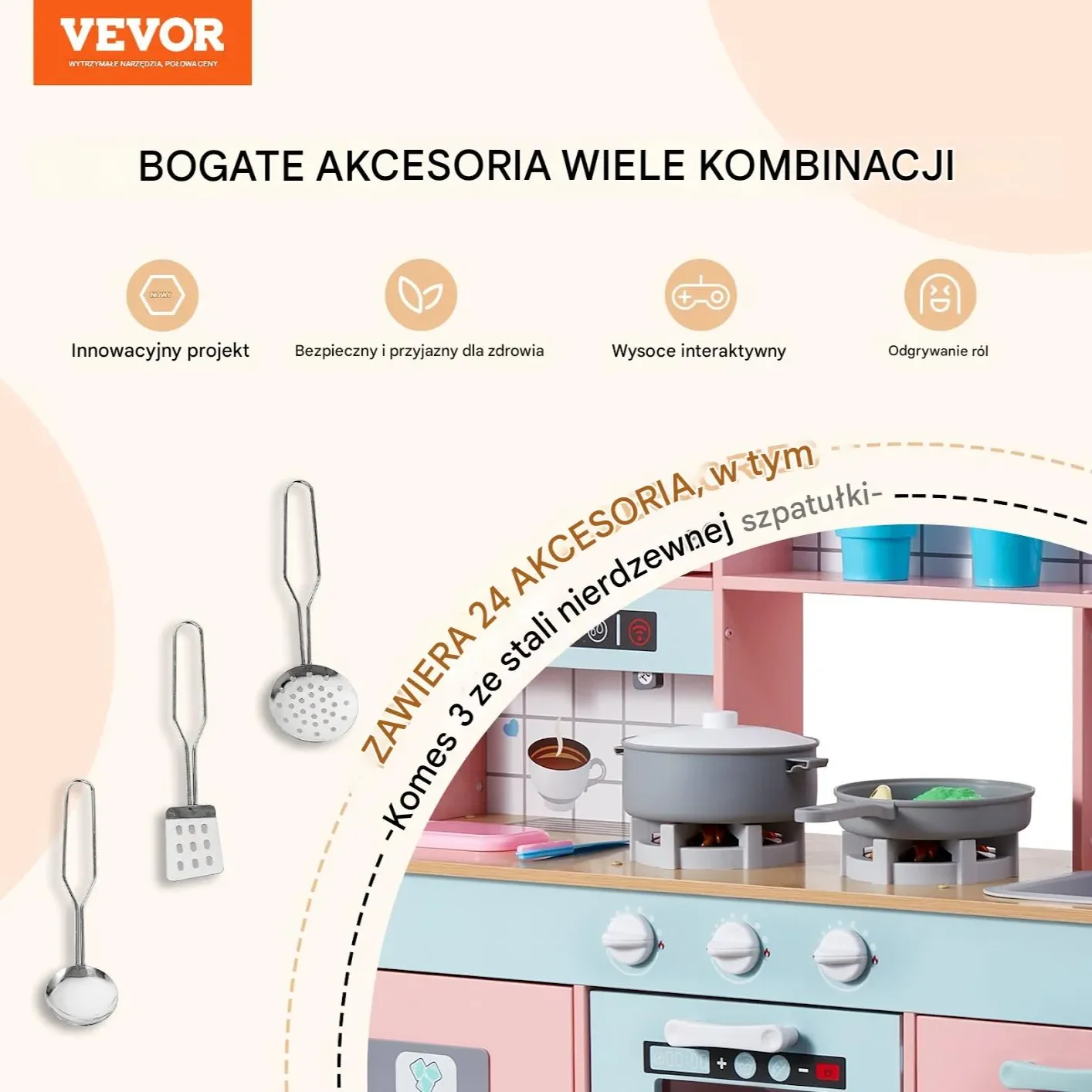 Kuchnia zabawkowa dla dzieci różowa z akcesoriami dźwięk piekarnik lodówka - obrazek 3