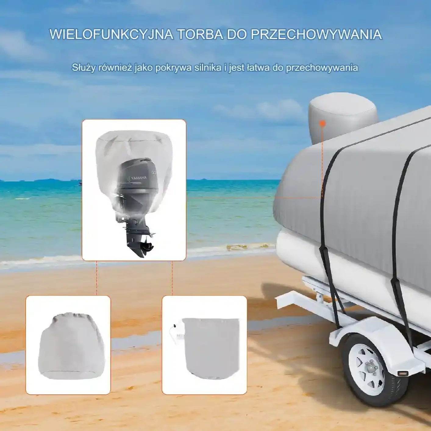 Pokrowiec plandeka osłona przykrycie na łódź łódkę wędkarską 8.6 x 4.4 m - obrazek 4