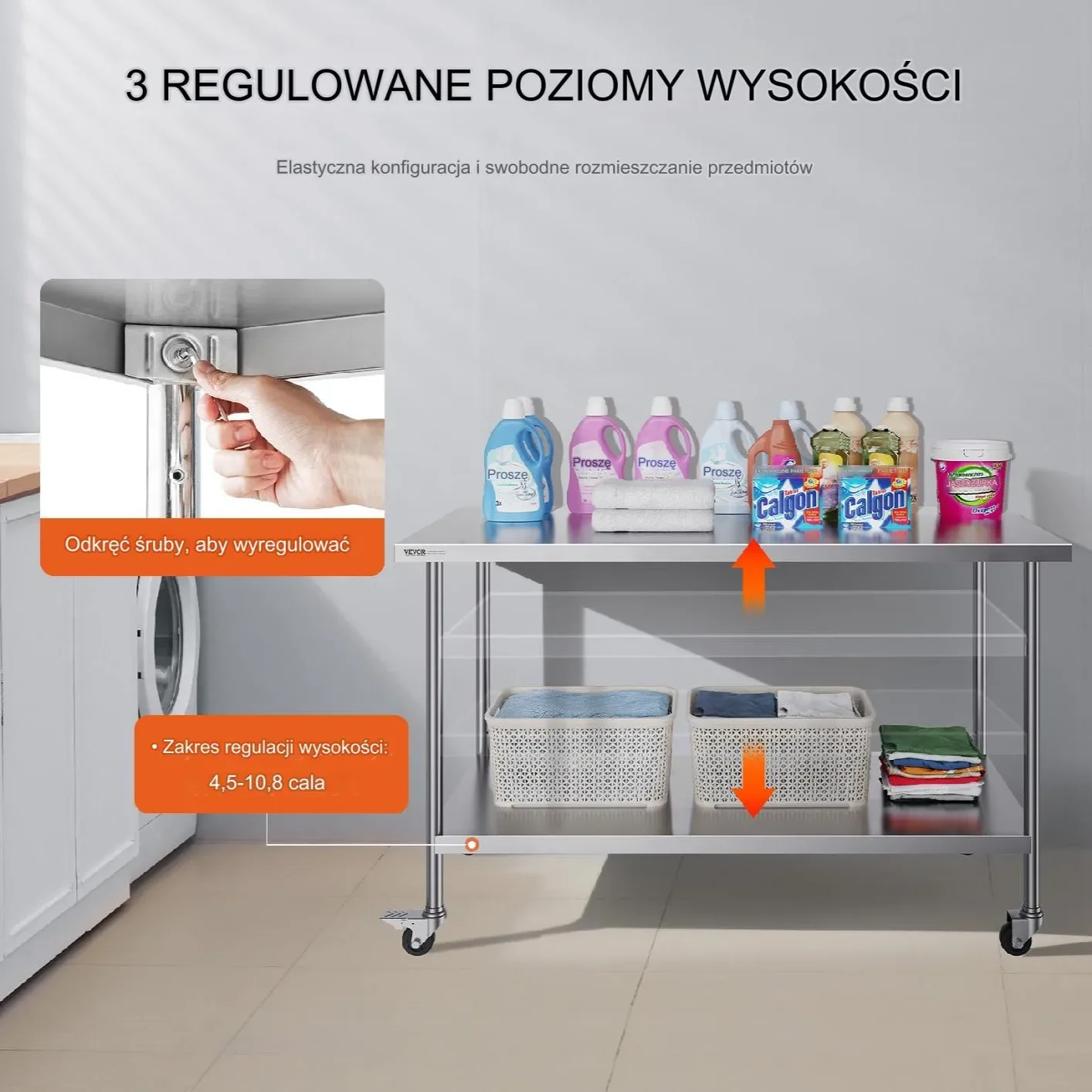 Stół roboczy blat gastronomiczny nierdzewny – 76,2 x 152.4 cm z 4 kołami - obrazek 3