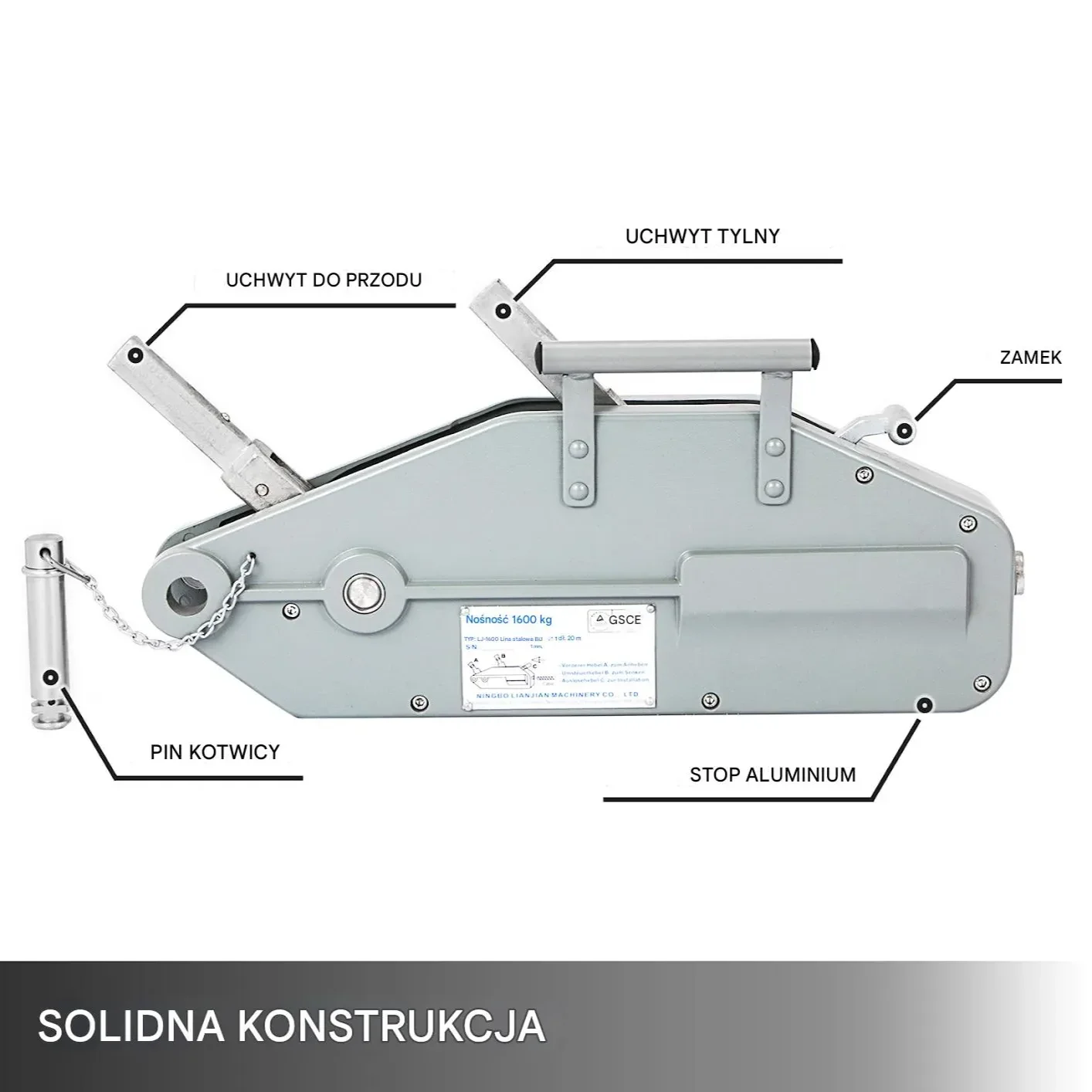 Wciągarka ręczna z liną stalową 20 m - obrazek 4