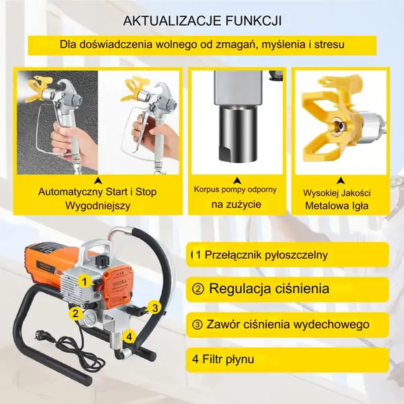 Agregat malarski wysokociśnieniowy 1500W wąż 9m 3000 PSI, 1.8 L/min - obrazek 2