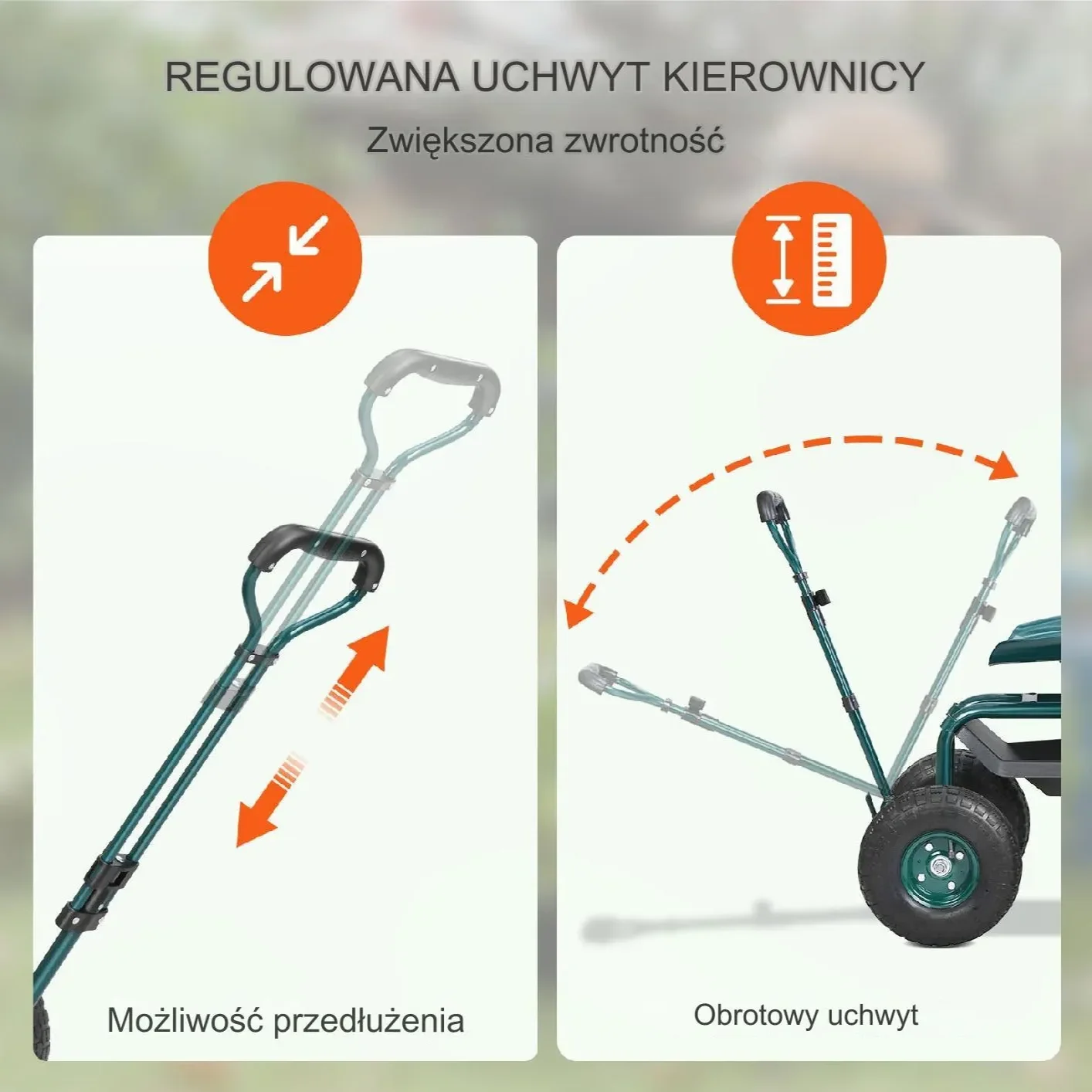 Wózek ogrodowy siedzisko ogrodowe taboret ogrodowy na kółkach zielony - obrazek 5