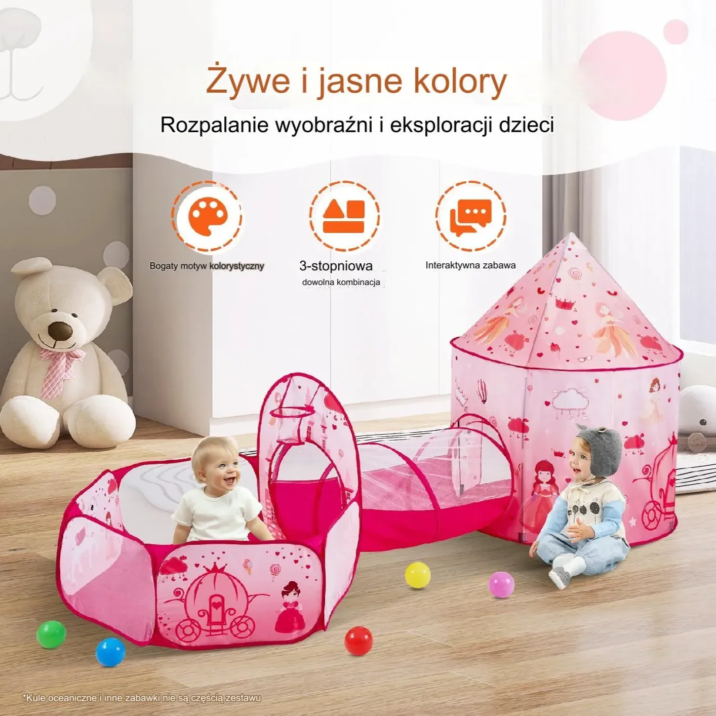 Namiot dla Dzieci Tipi Domek Tunel do Domu Ogrodu Zestaw Ogrodowy różowy - obrazek 2