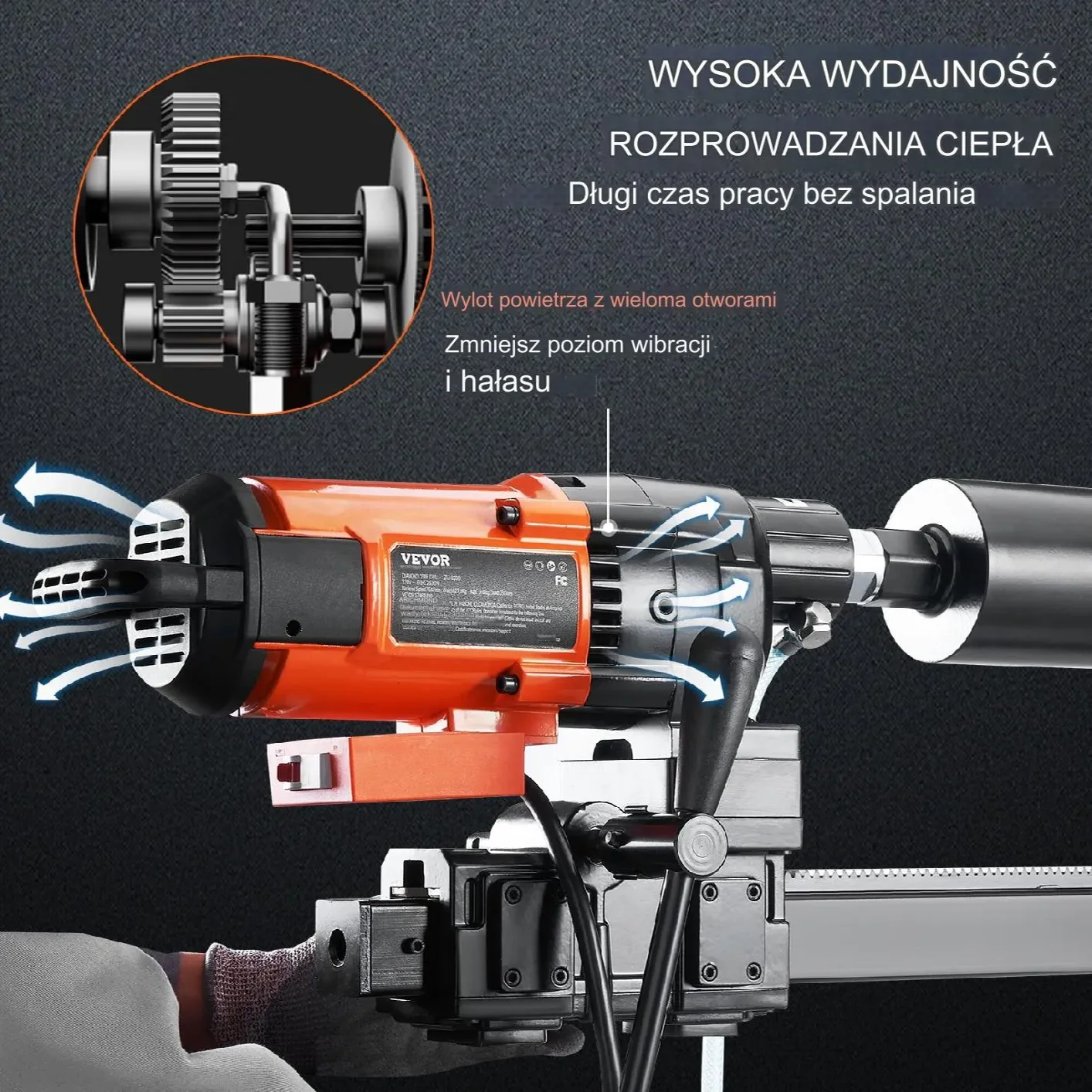 Wiertnica udarowa 3200W diamentowa 750obr z kołami – do betonu i żelbetu - obrazek 3