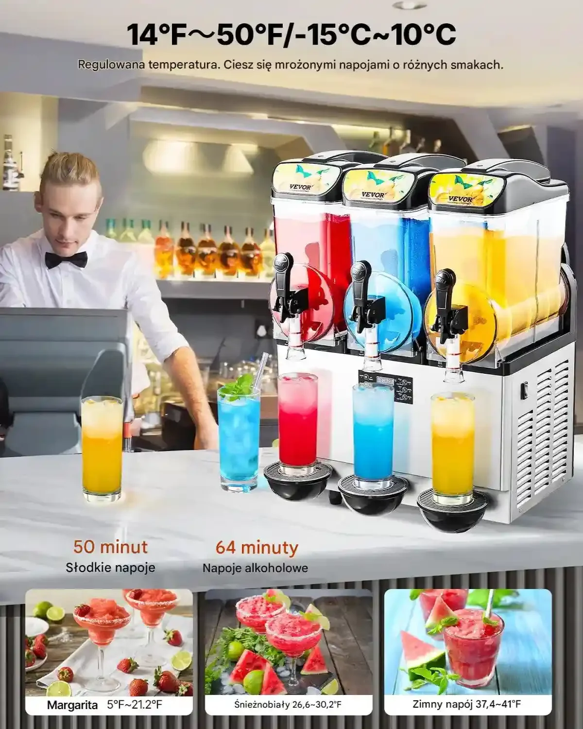 Maszyna do napojów slushie granita 15L×3 podwójna stalowa restauracja bar - obrazek 3