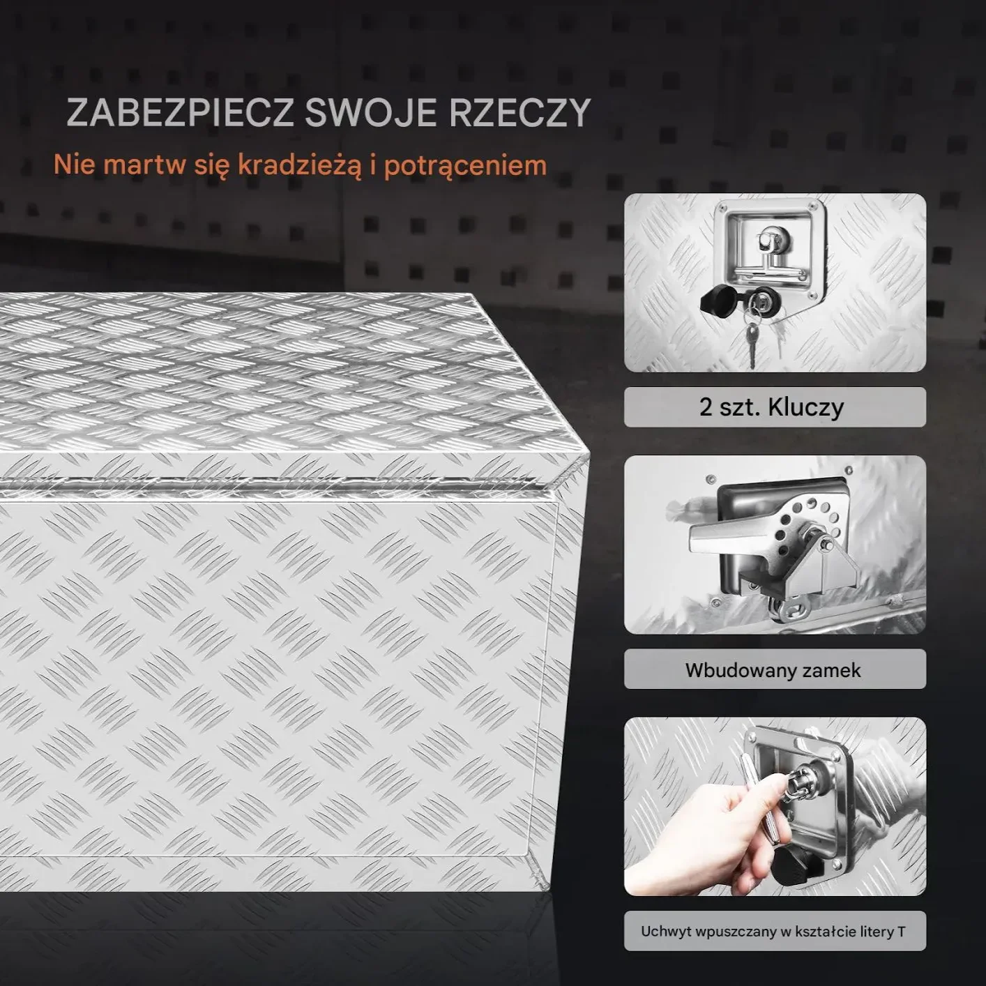 Skrzynia narzędziowa podwoziowa aluminiowa 152×61×61cm wodoodporna zamek - obrazek 6