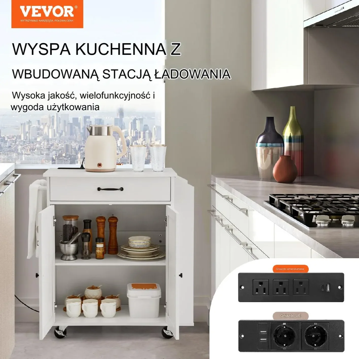 Wózek Kuchenny Szafka na Kółkach z Listwą Ładującą - obrazek 6