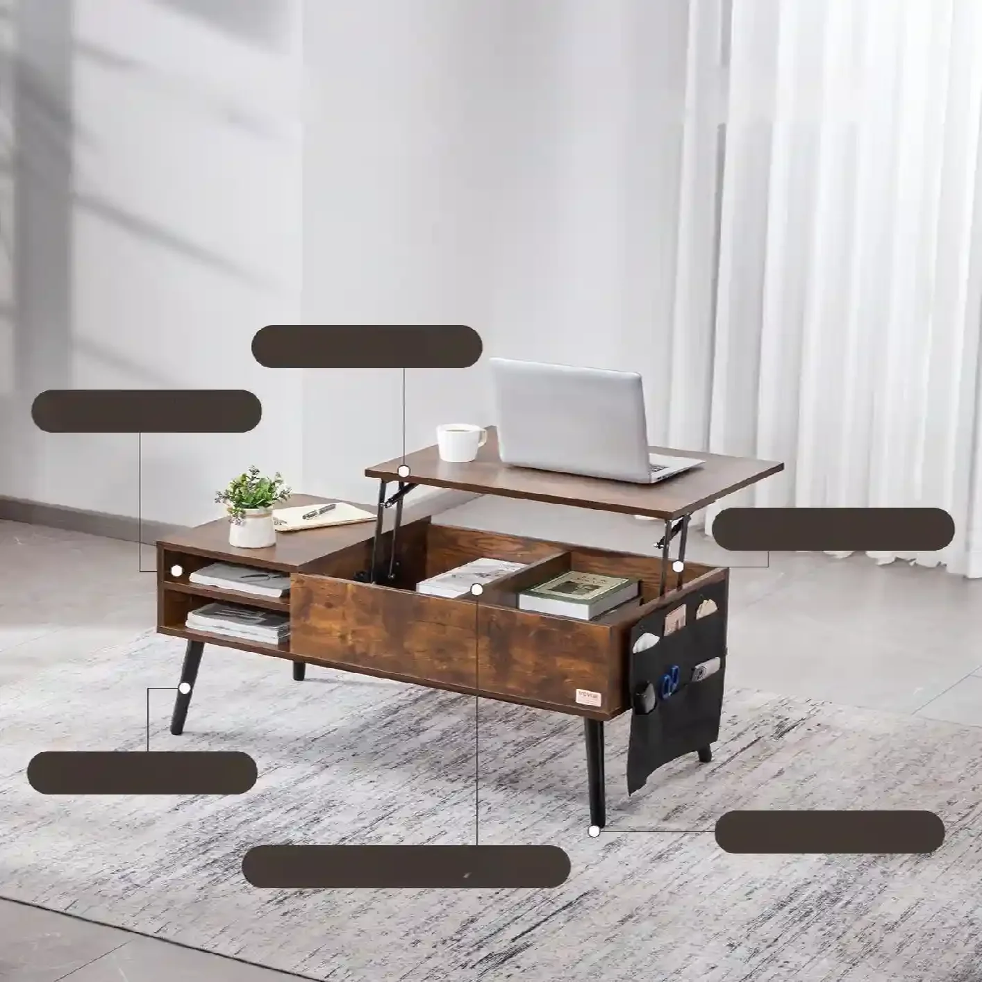 Rozkładana ława stolik kawowy z podnoszonym blatem schowkiem - obrazek 3