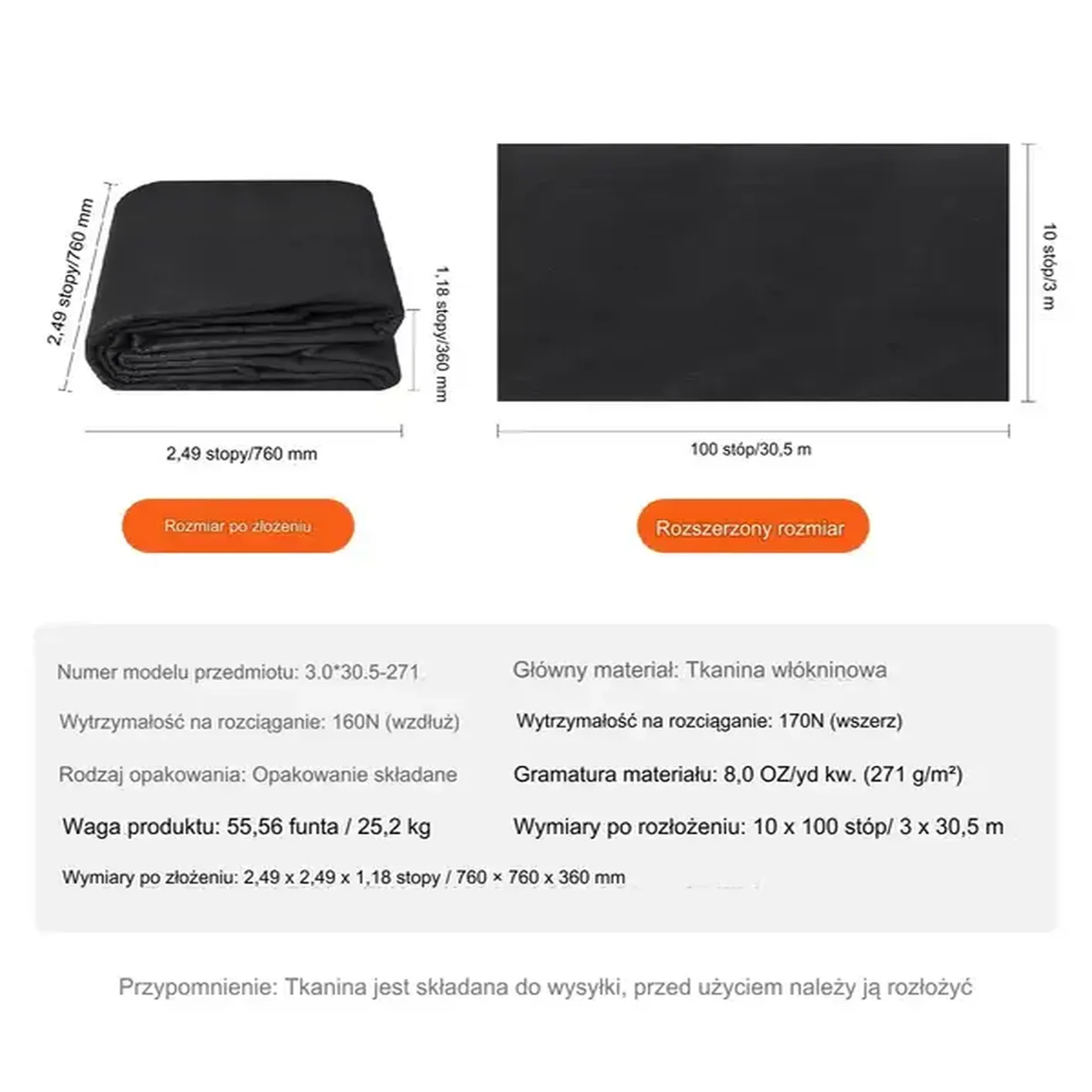 Geowłóknina ochronna, włóknina drogowa 3x30,5m 271g/m² - obrazek 6