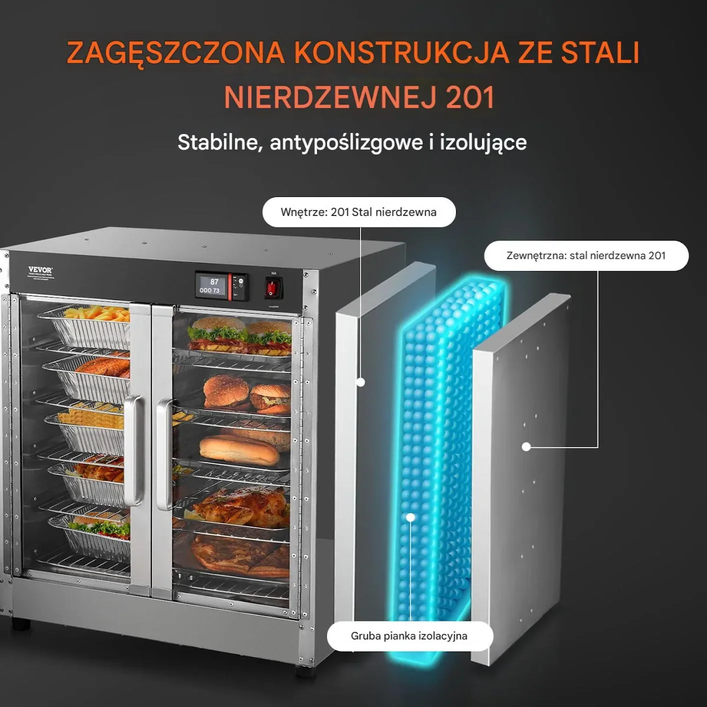 Podgrzewacz do żywności profesjonalny 5 półek, stal nierdzewna catering - obrazek 4