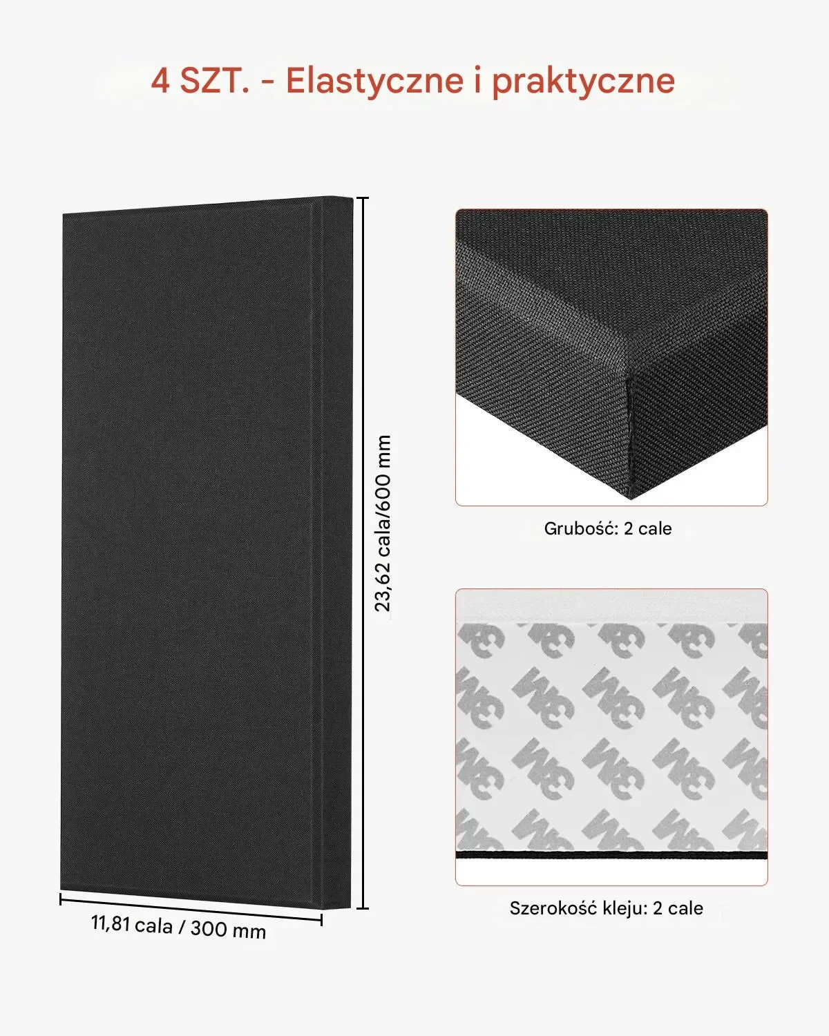 Panele akustyczne 4 szt 60x30 cm 5 cm wygłuszające samoprzylepne studio dom - obrazek 6