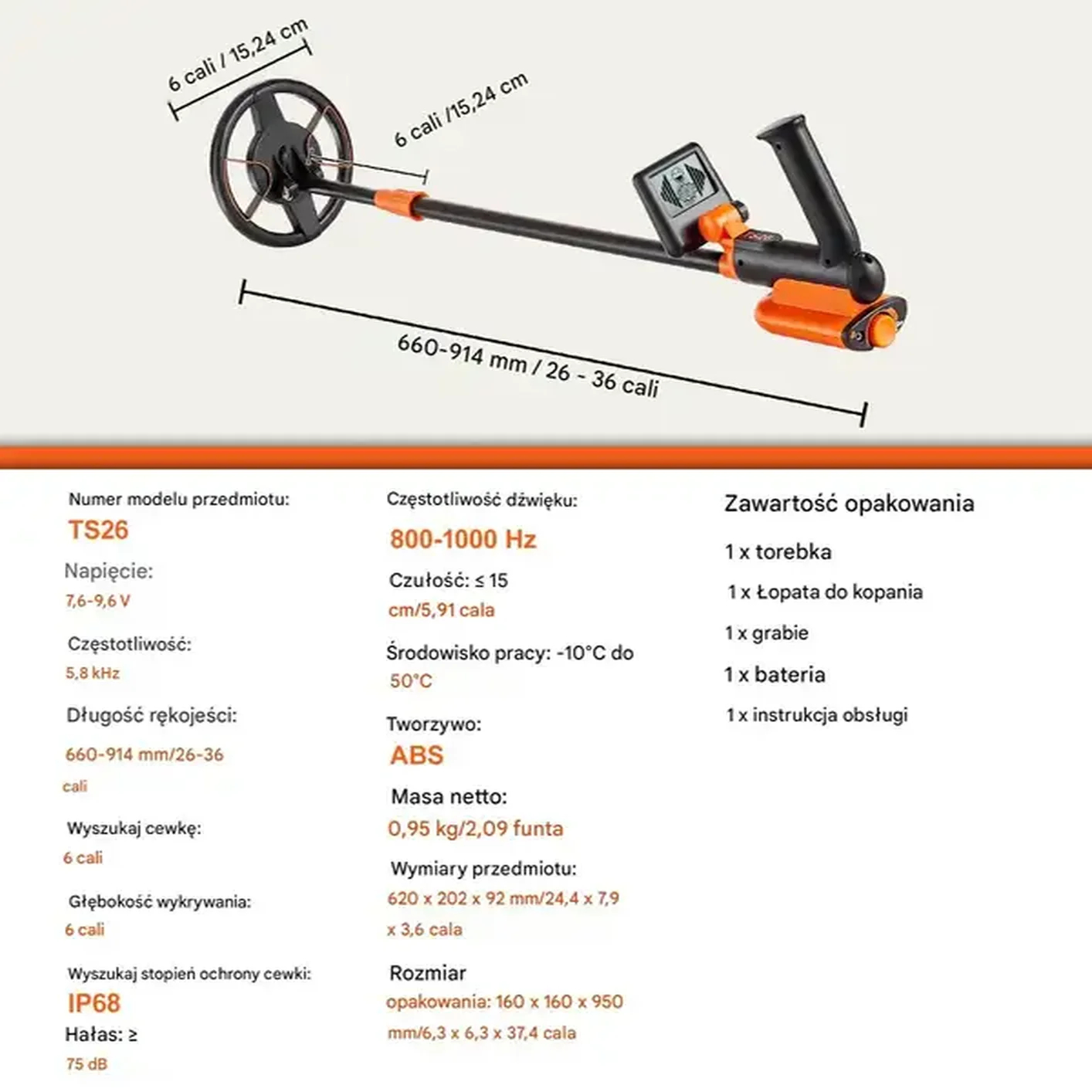 Wykrywacz metalu detektor profesjonalny 15,2 cm - obrazek 2