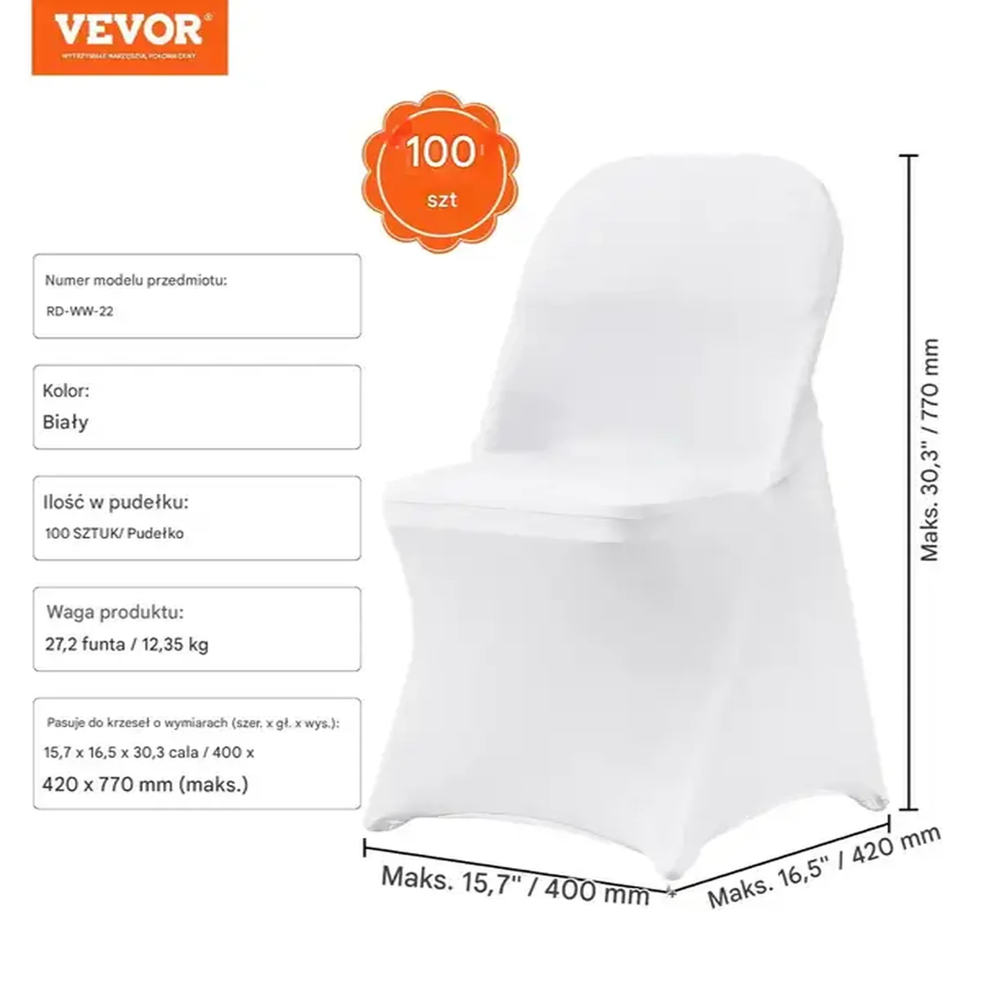 Pokrowiec na krzesło bankietowe ślubne 100 szt. białe - obrazek 4