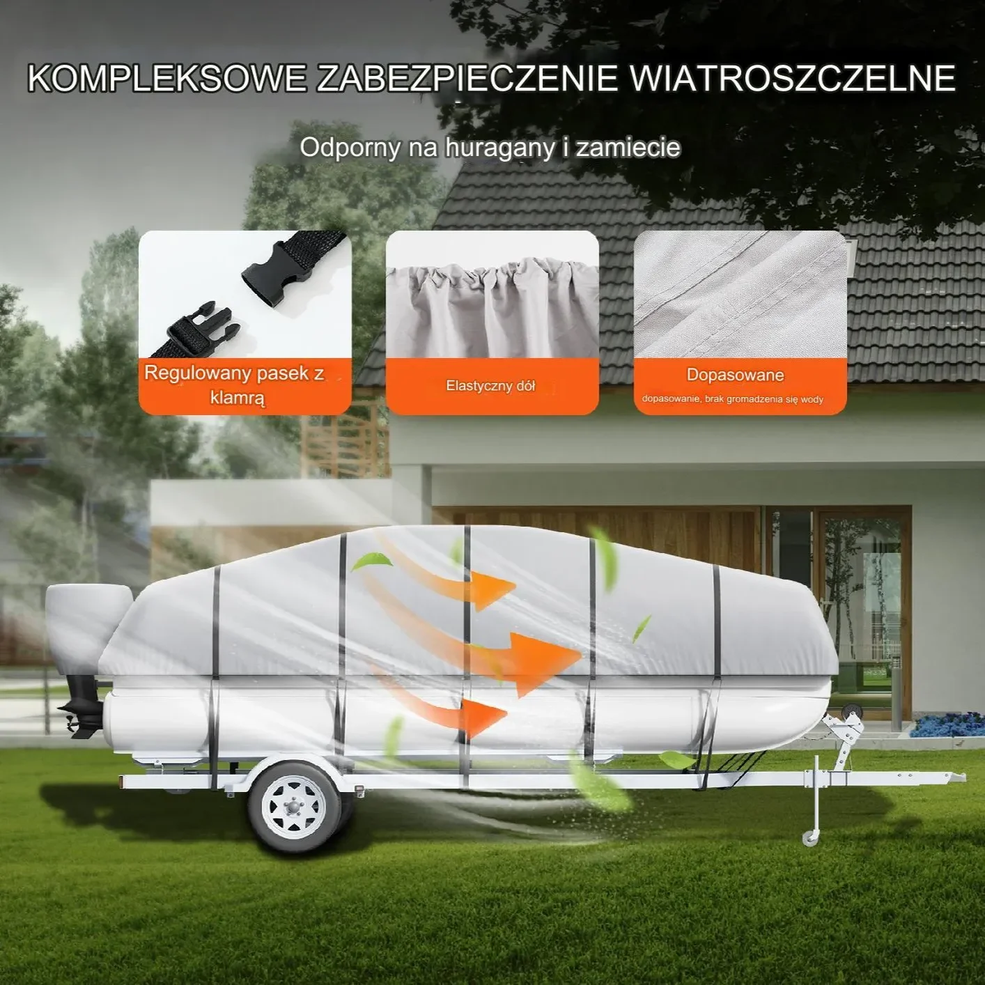 Pokrowiec plandeka osłona przykrycie na łódź łódkę wędkarską 8.6 x 4.4 m - obrazek 3