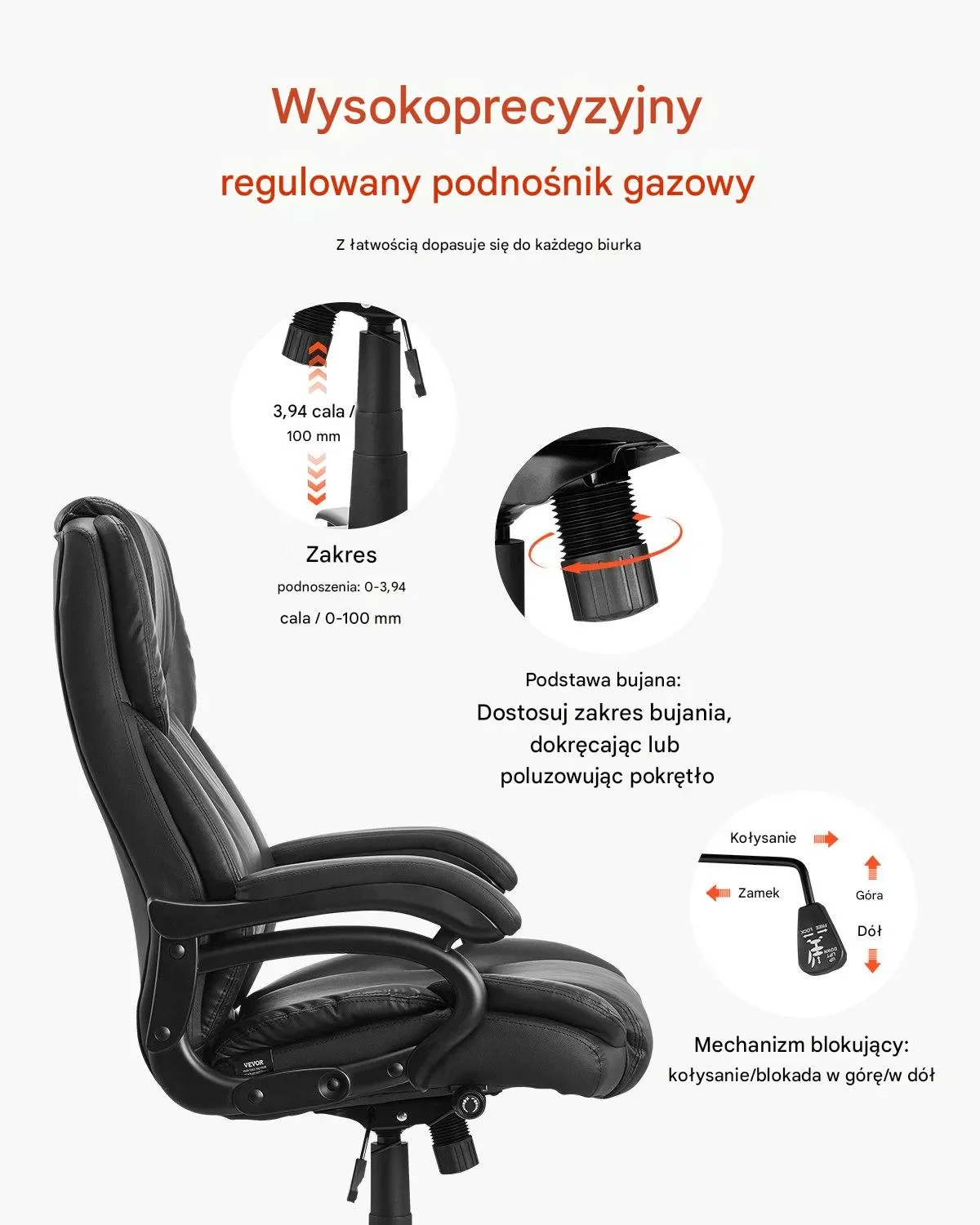 Krzesło biurowe menadzerskie – z regulacja lędźwi podłokietniki - obrazek 2