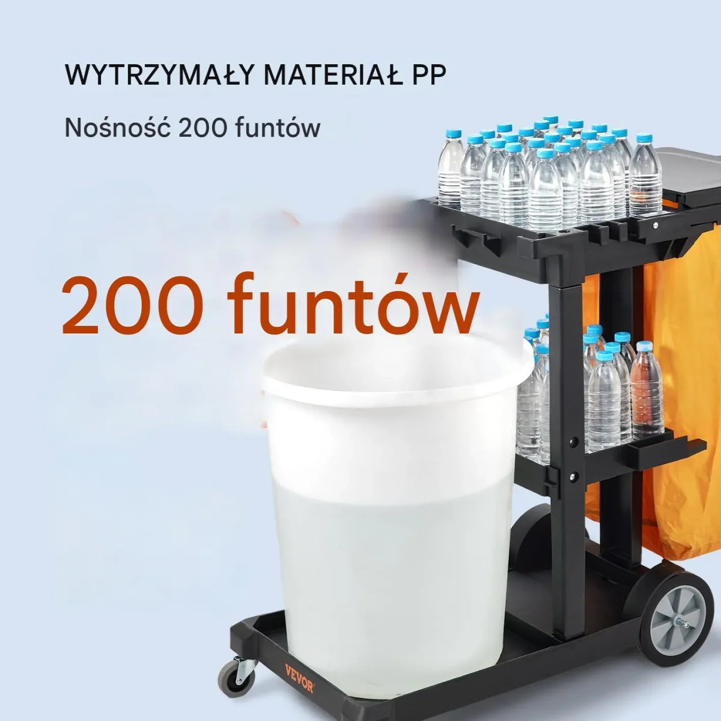 Wózek do sprzątania 3-półkowy 120x51x98 cm 90 kg z workiem i pokrywą - obrazek 3