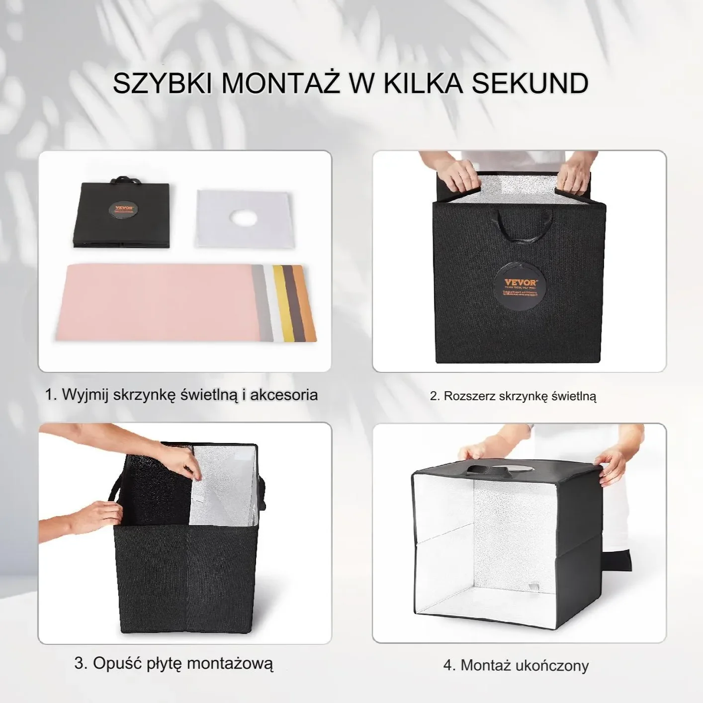 Lampa do mini studia fotograficznego 41x40x39 cm z 6 teł kolorowych - obrazek 4