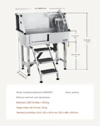 Wanna groomerska dla psa stalowa z prysznicem i schodkami antypoślizgowymi