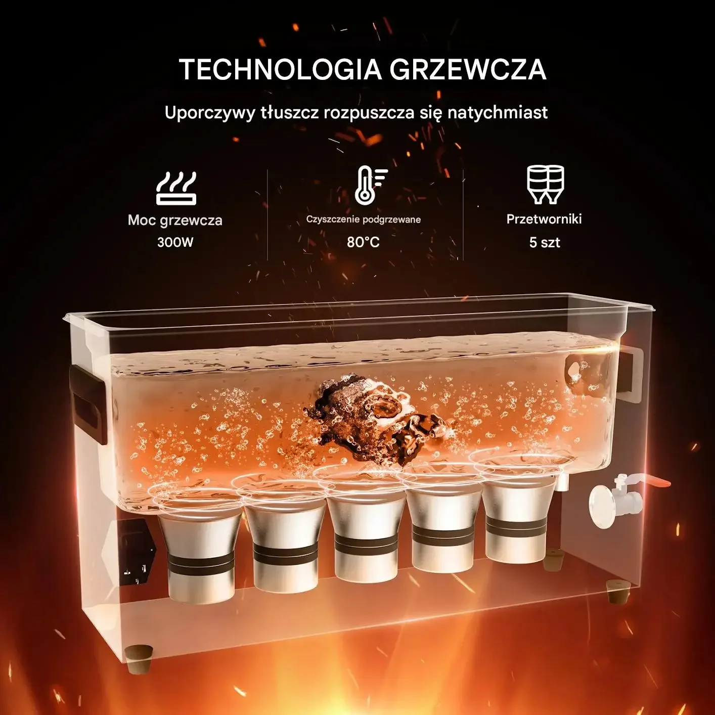 Myjka ultradźwiękowa 10L 300W 40kHz z grzałką i koszem do broni - obrazek 4