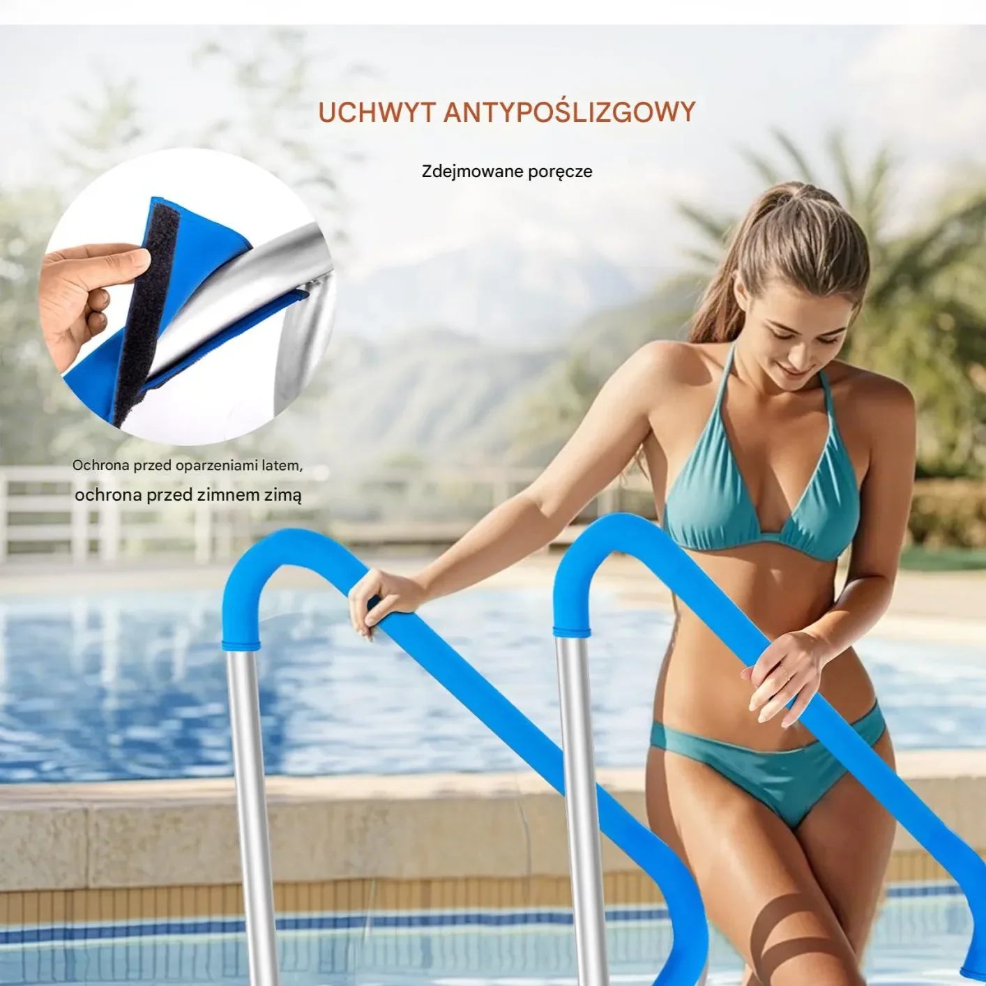 Poręcz basenowa 2 szt 90x122 cm stal nierdzewna z podstawą do basenu i SPA - obrazek 4