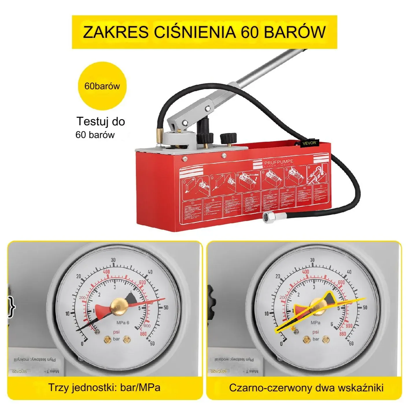 Pompa kontrolna ręczna do prób ciśnieniowych ciśnienia 12L - obrazek 3