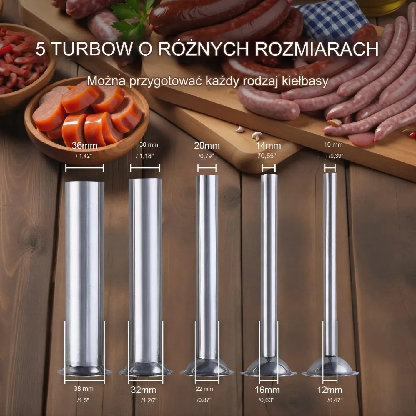 Nadziewarka do kiełbas 7L – Ręczna stal nierdzewna 2 biegi 5 lejków - obrazek 3