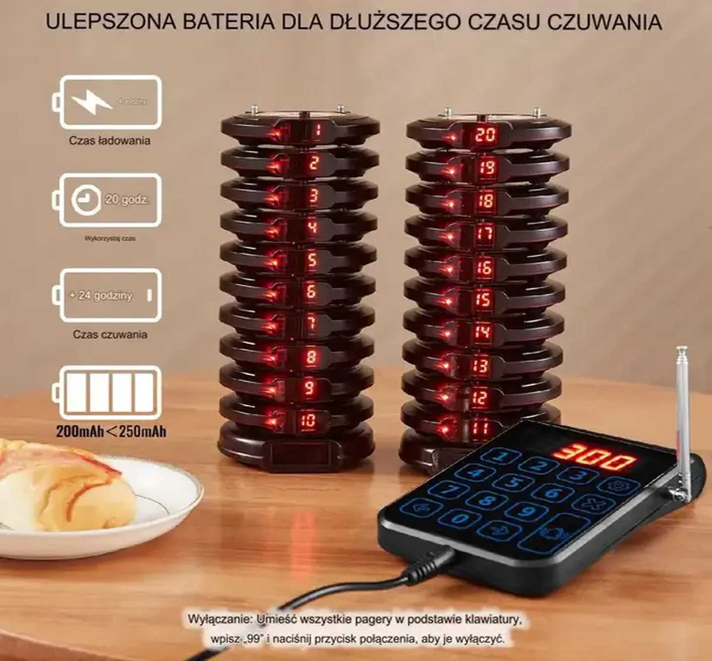 Pager Restauracyjny System Przywoławczy 20 Pagerów - obrazek 3