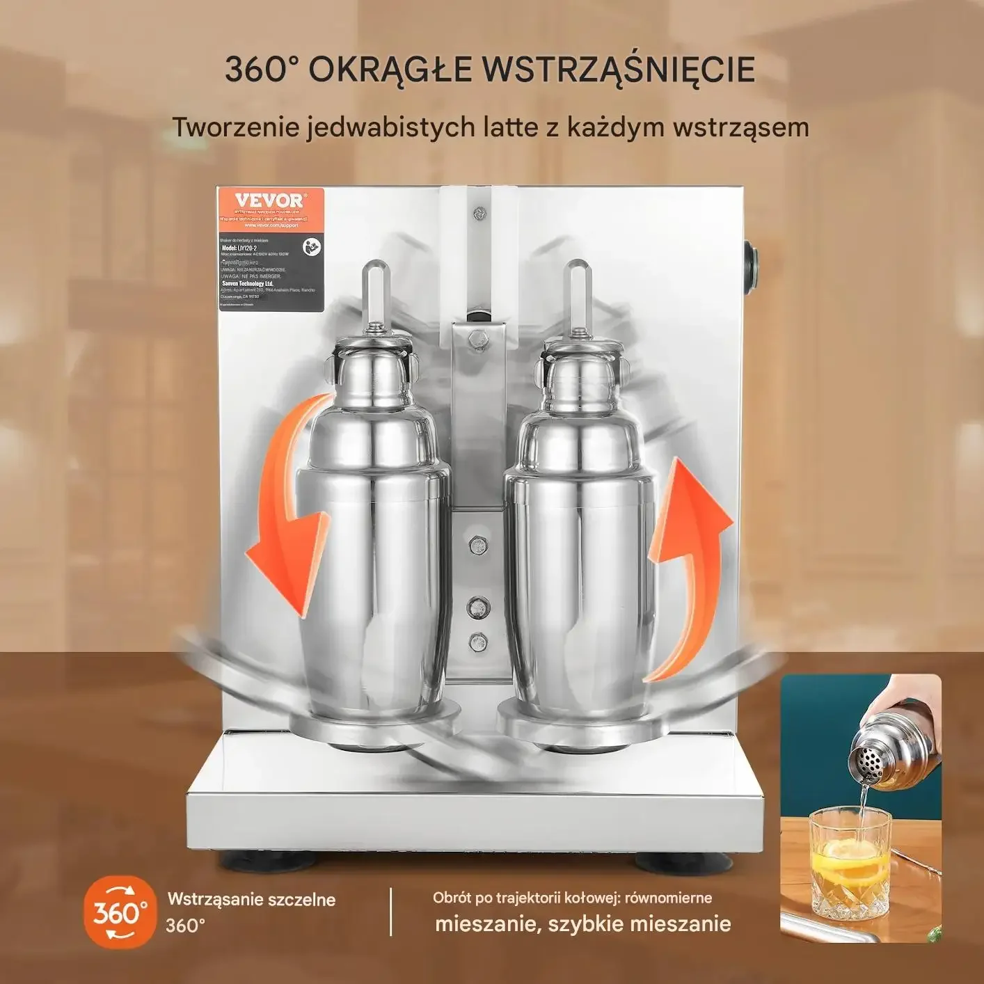 Mikser do milkshake podwójny 120W stalowy regulacja 0-180s kawiarnia - obrazek 5