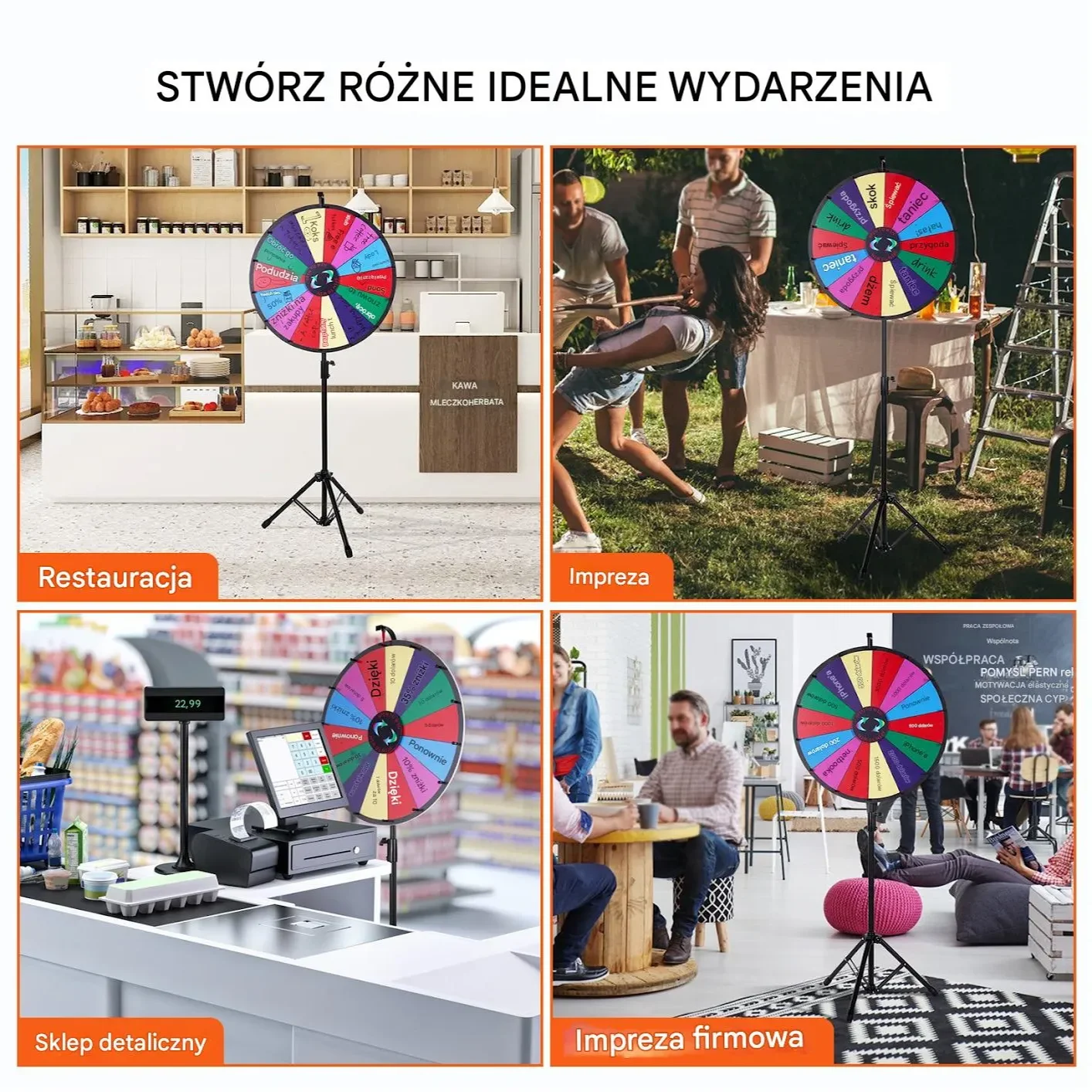 Koło obrotowe 60cm stojące 14 pól suchościeralne gra impreza konkurs - obrazek 4