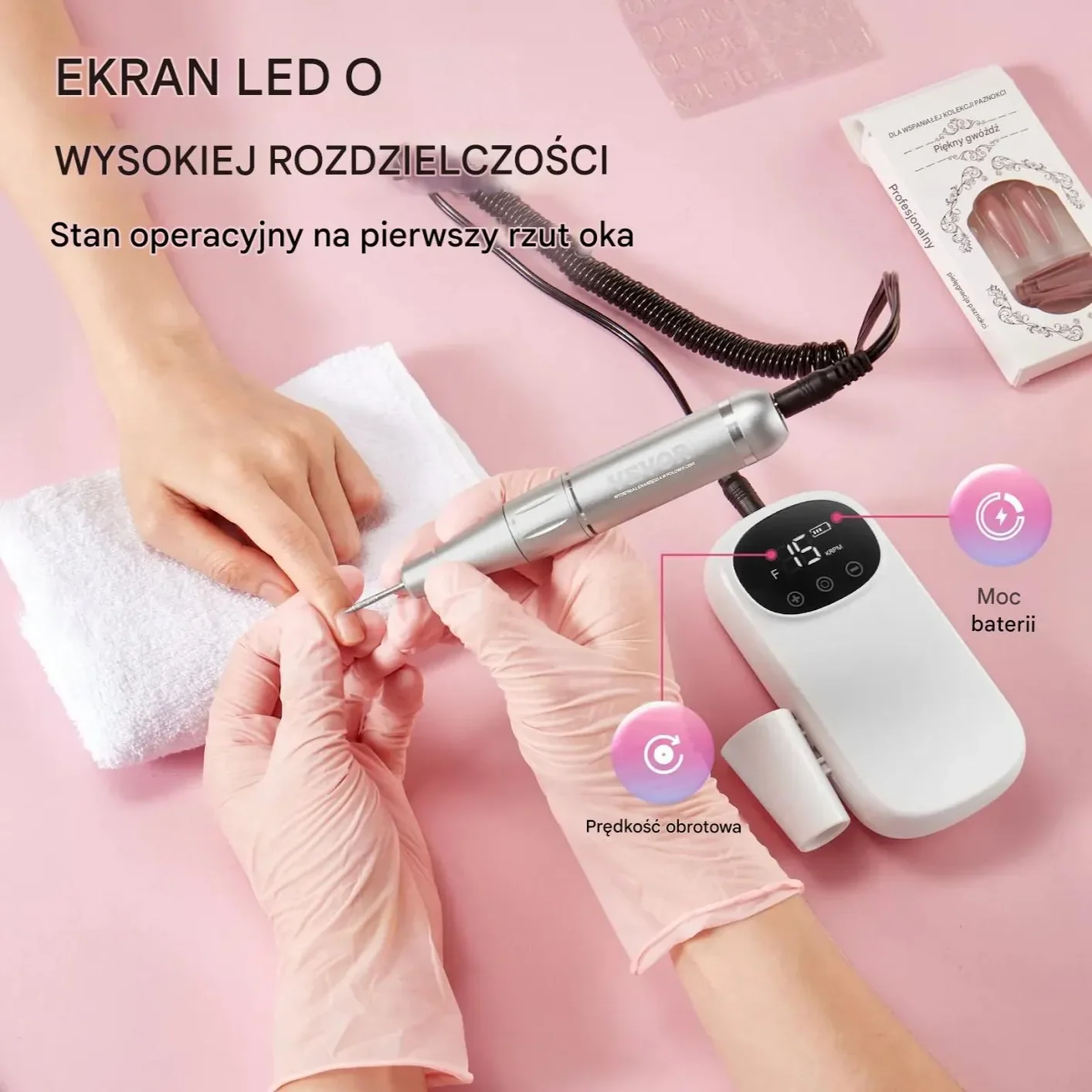 Frezarka do paznokci 35000RPM bezprzewodowa LCD 6 bitów – manicure/pedicure - obrazek 5