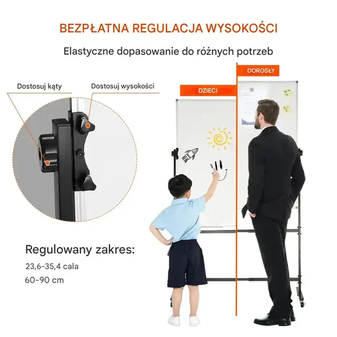 Tablica magnetyczna suchościeralna 60x120 dwustronna mobilna na kółkach - obrazek 3