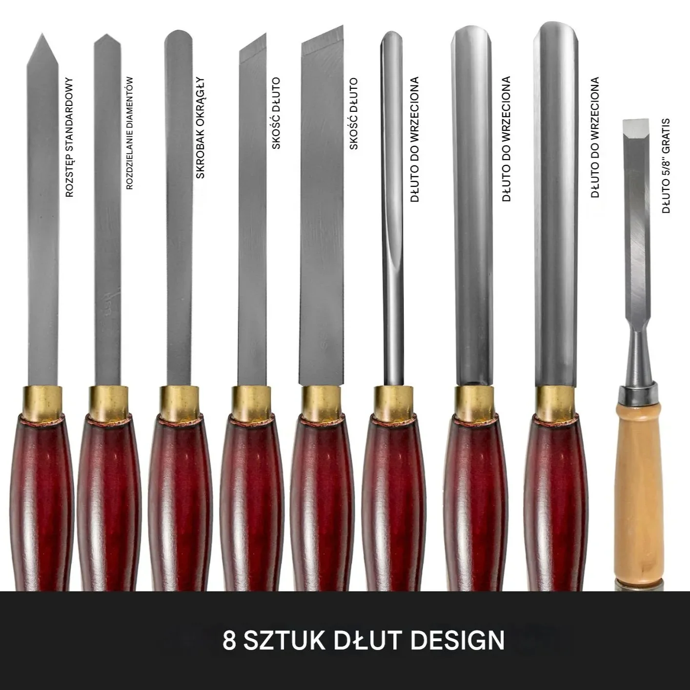 Dłuta do drewna zestaw 8szt dłuta tokarskie 7/9" rzeźba meble - obrazek 2